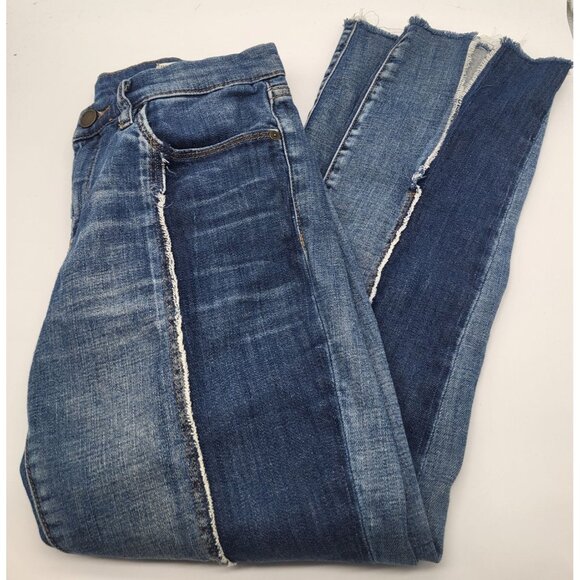 BLANK NYC Shadow Seam Distressed Two-Tone Blue Skinny Jeans Womens SZ 28 Cropped - Picture 14 of 14